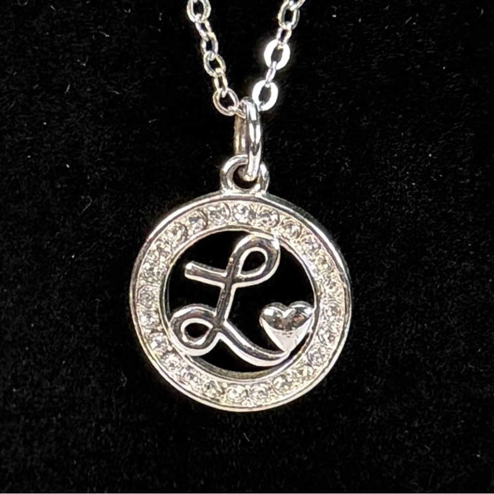 Silvertone L Initial Bling Pendant Necklace